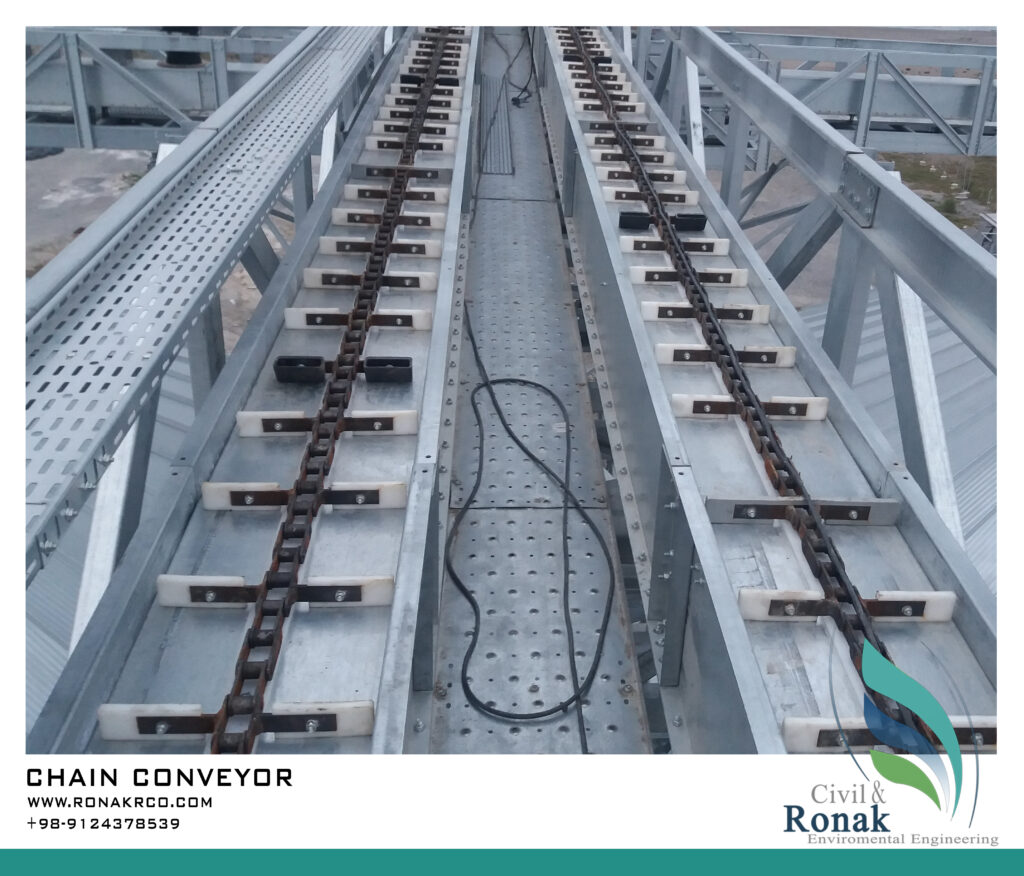 اجرای نقاله زنجیری کششی (Drag Chain Conveyor) برای انتقال مواد فله در صنایع سنگین توسط روناک صنعت رامونا
